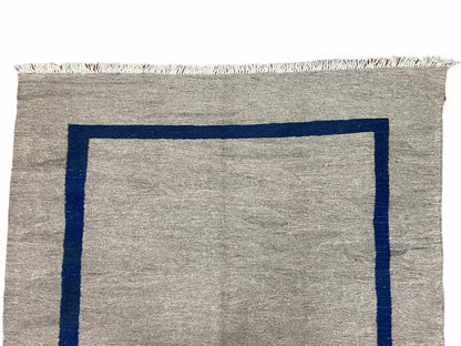 Turkish Kilim Rug Geometric Wool Handcrafted 5 Feet 7 Inches By 7 Feet 9 Inches Gray Blue
