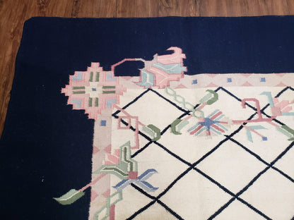 Vintage Wool Dhurrie Rug Handwoven Indian Kilim Flatweave Black White