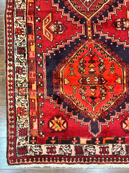 Persian Heriz Runner Rug Handmade Wool Medallion Geometric Red Antique Vintage Hand Knotted
