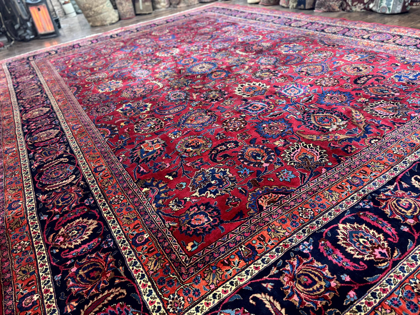 Persian Mashad Rug Palace Size 12x16 Antique Hand Knotted Wool Carpet Signature