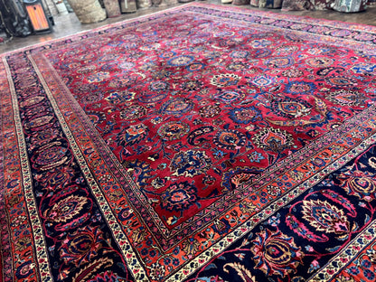 Persian Mashad Rug Palace Size 12x16 Antique Hand Knotted Wool Carpet Signature