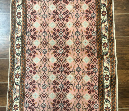 Turkish Sivas Rug 3x4 Pink Handmade Wool Vintage Kayseri Area Rug