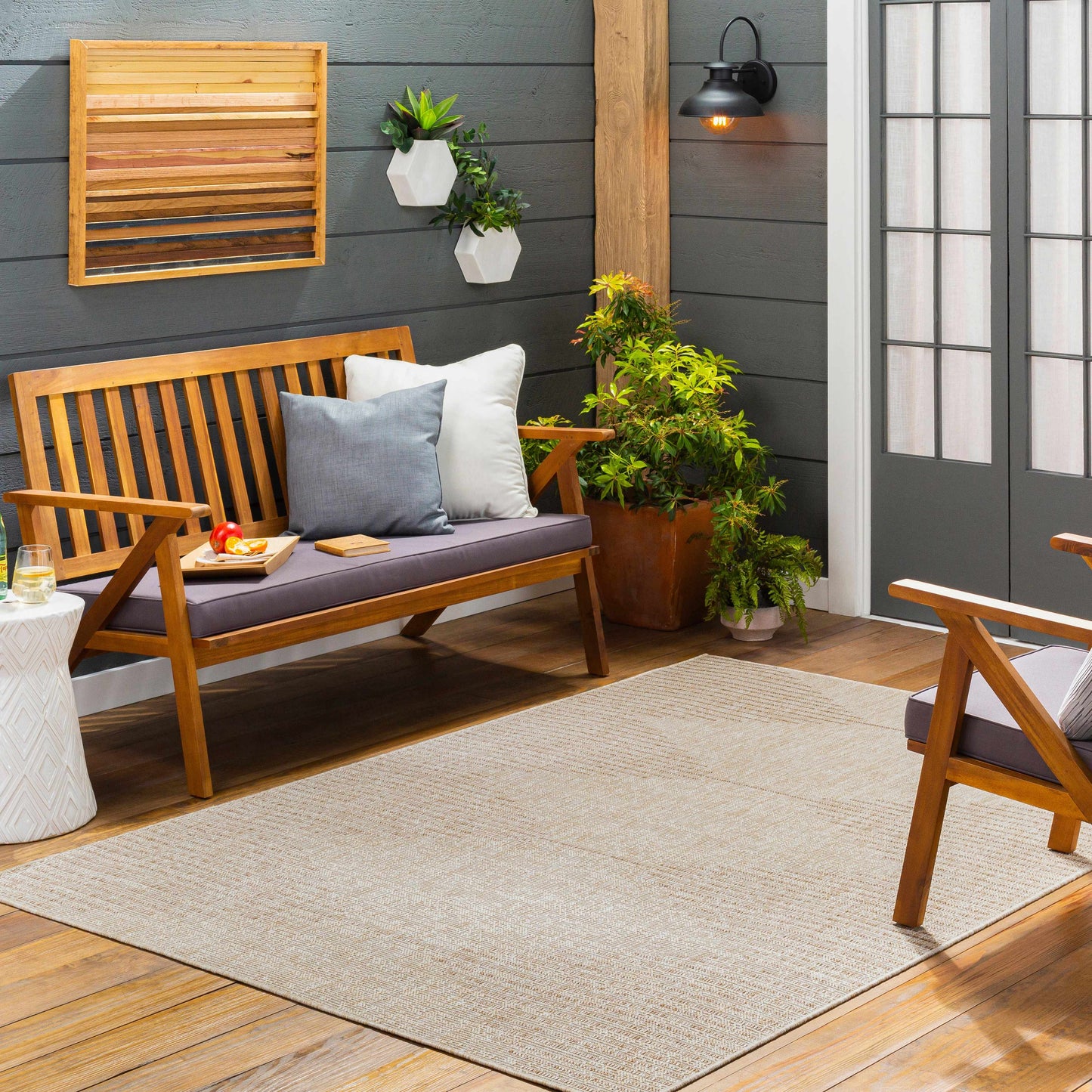 Beige Outdoor Rug - Stylish Durable Area Rug for Patios and Decks