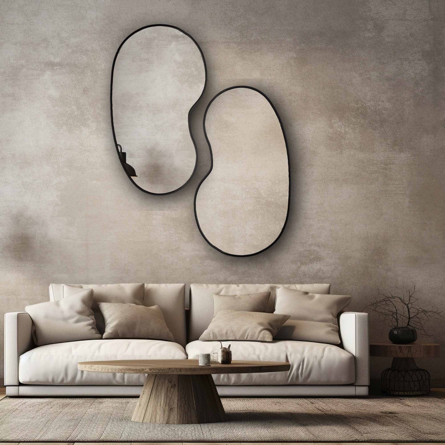 Kidny Unlacquered Brass Mirror , Black Mirror.
