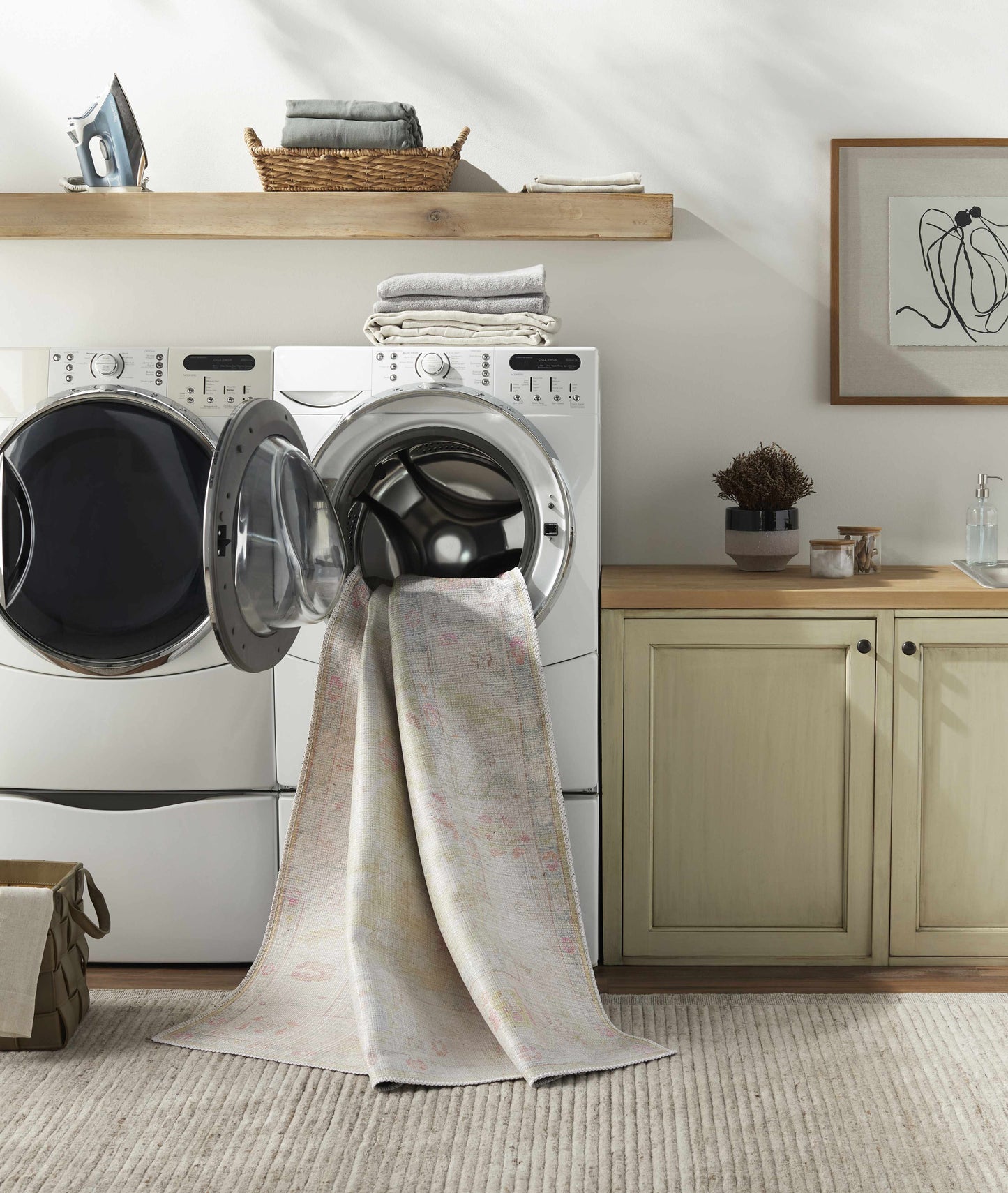 Vintage Washable Flat Pile Area Rug - Elegant Durable Home Decor