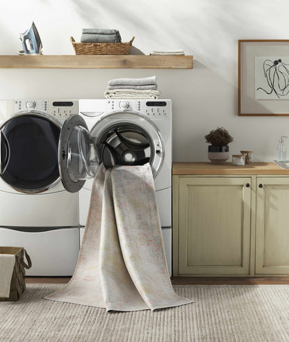 Vintage Washable Flat Pile Area Rug - Elegant Durable Home Decor