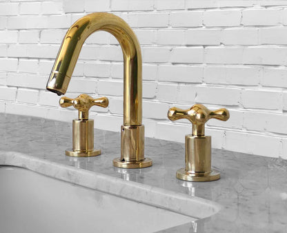 Widespread 3 Holes Solid Unlacquered Brass Faucet - Vanity Sink Faucet
