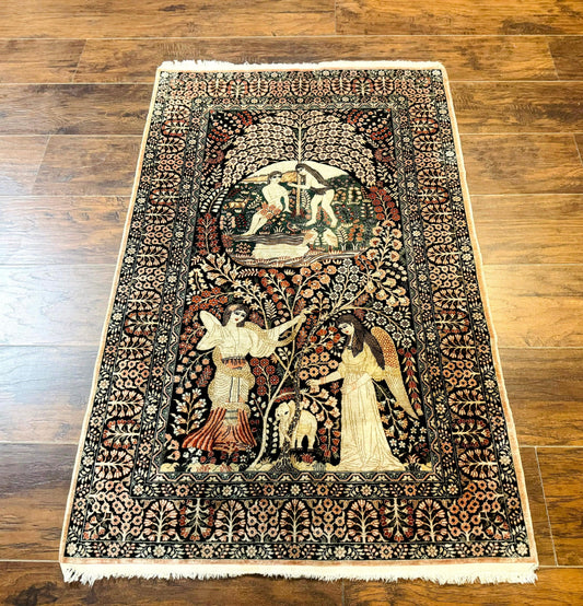 Sino Persian Pictorial Rug Garden Of Eden Adam And Eve Tree Of Life Design Silk Hand Knotted 580 KPSI Masterpiece 2.7x4