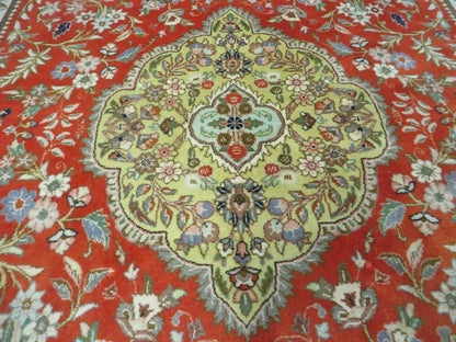 Vintage Persian Tabriz Rug 9x12 Hand Knotted Wool Floral Medallion