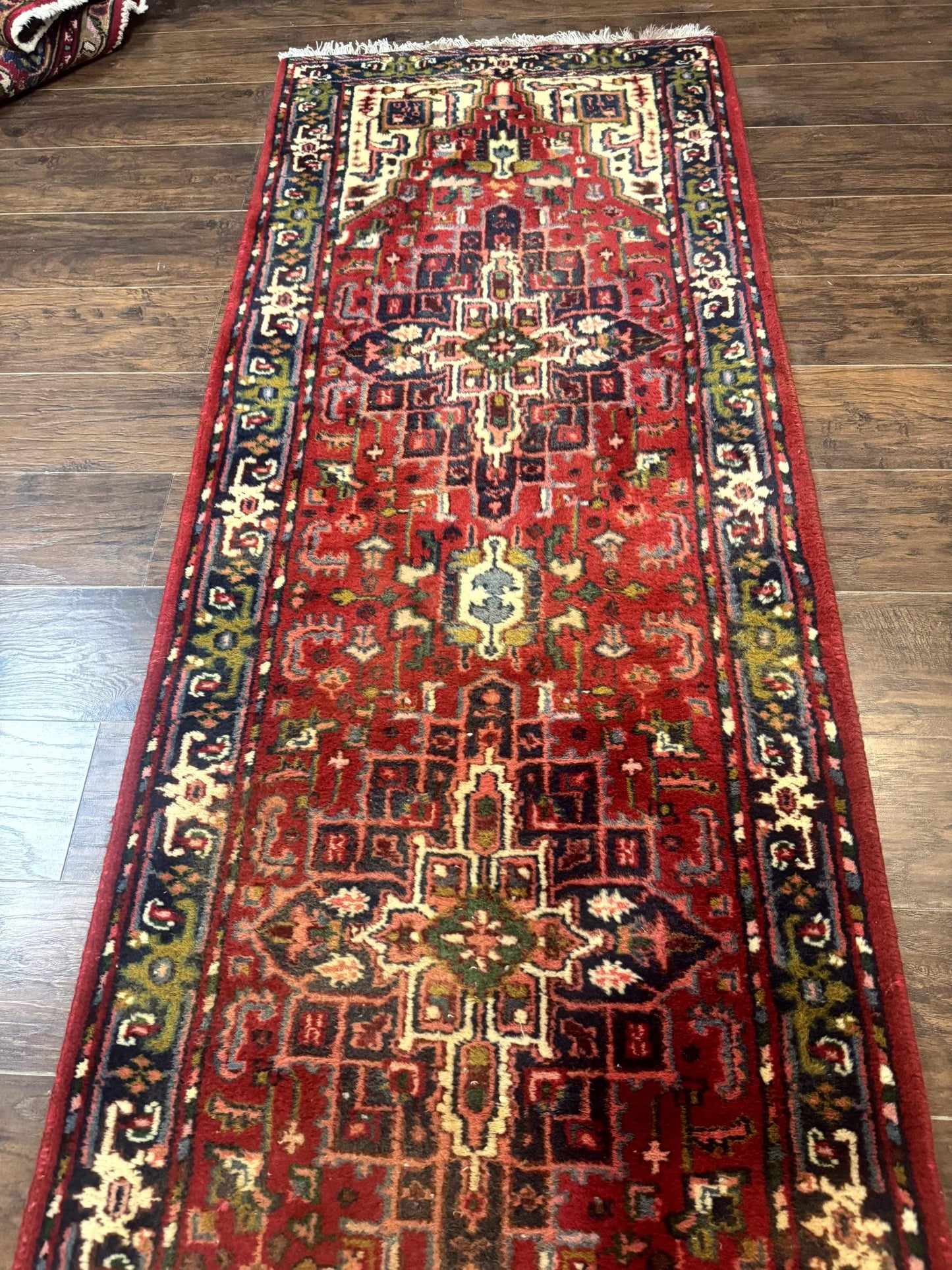 Indo Persian Heriz Wool Runner Rug 3x17 Medallion Hallway Carpet