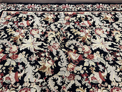 Wool Needlepoint Rug 9x12 William Morris Vintage Handwoven Floral Area Rug