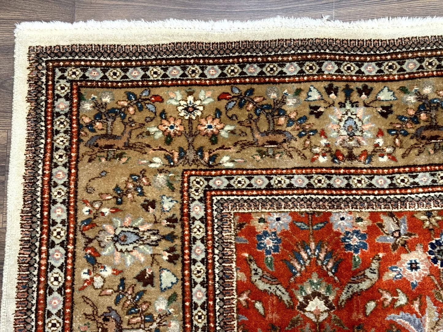 Persian Tabriz Rug 6x10 Burnt Orange Floral Deer