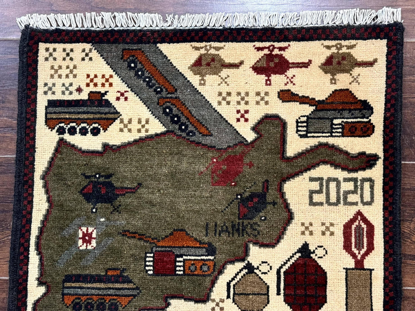 Afghan War Rug Tanks And Helicopters Hand Knotted Wool Area Rug Modern Decor