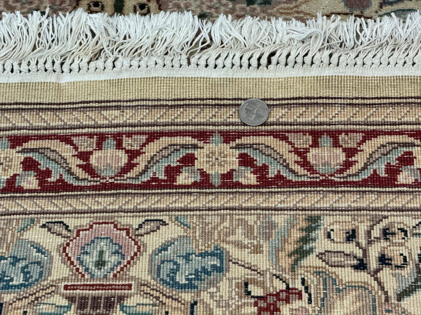 Pakistani Runner Rug 2.8 x 14 Handmade Wool Cream Floral Hallway Accent