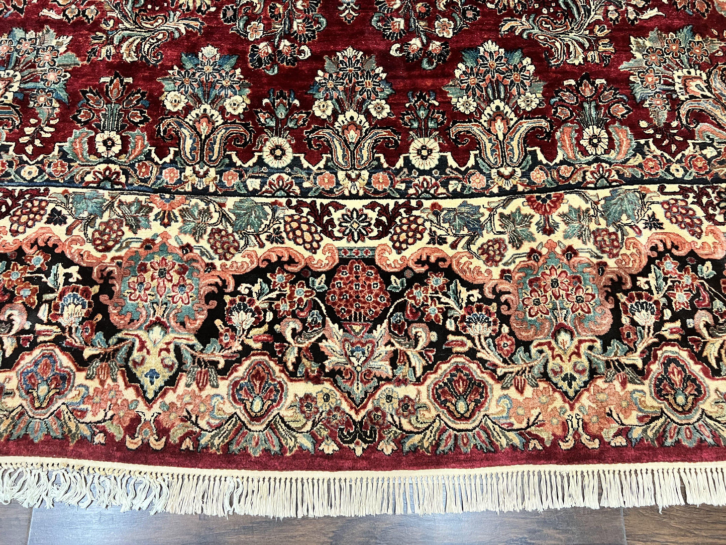 Persian Sarouk Rug 12x17 Hand Knotted Wool Antique Carpet Dark Red Floral Oriental Rug