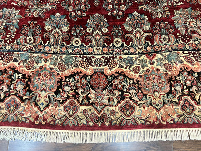 Persian Sarouk Rug 12x17 Hand Knotted Wool Antique Carpet Dark Red Floral Oriental Rug