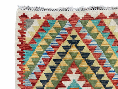 Turkish Kilim Rug 2x3 Colorful Handwoven Wool Accent Rug Chobi Diamond Zigzag