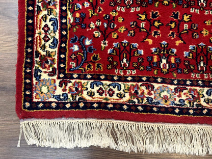 Indo Persian Sarouk Runner Rug 3x12 Hand Knotted Vintage Red And Cream Allover Pattern
