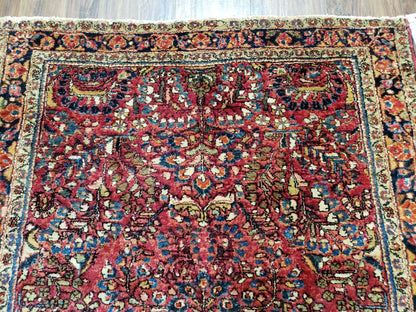 Antique Persian Sarouk Rug Hand Knotted Wool 3ft4in By 4ft10in