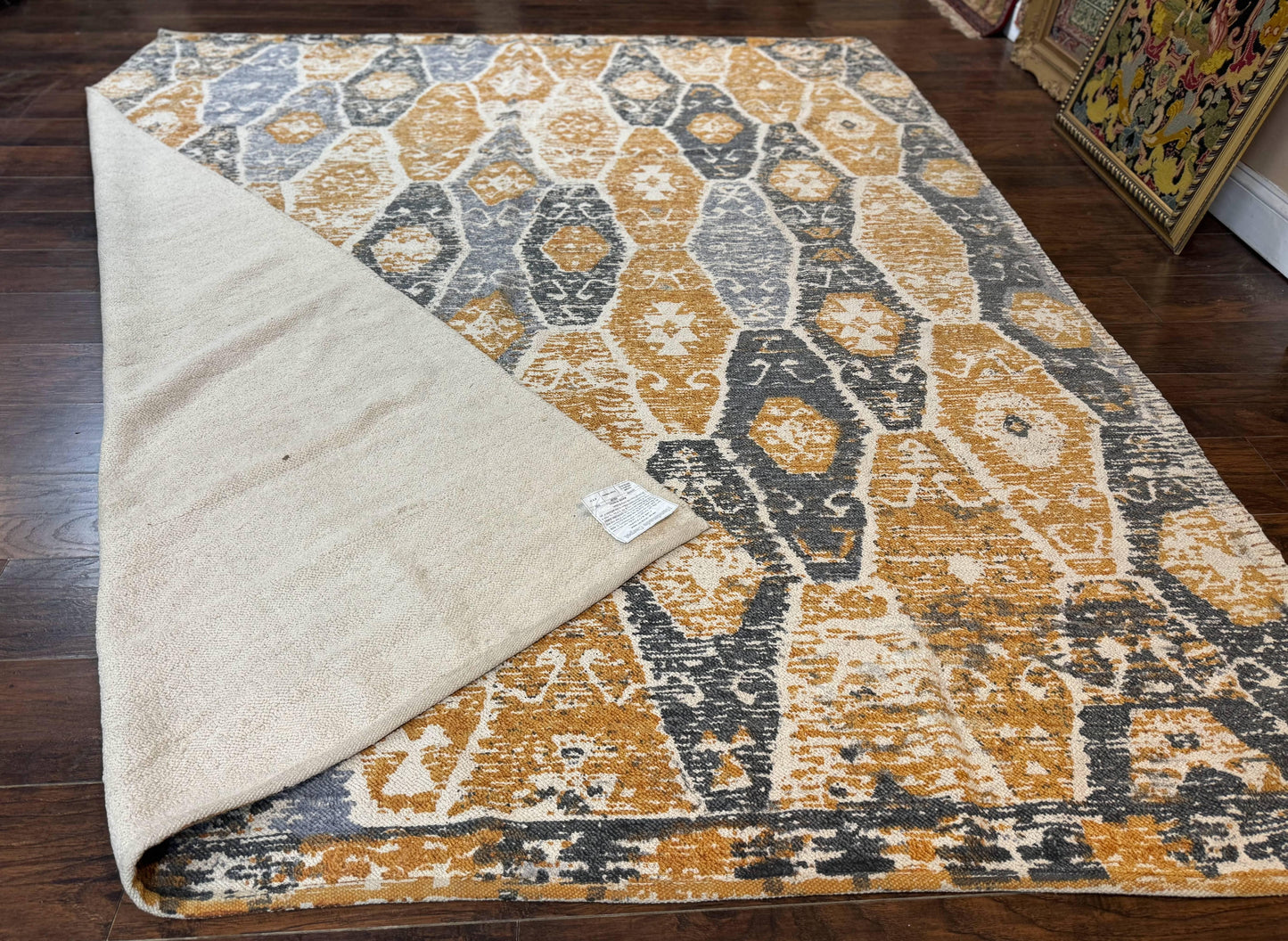 Handmade Indian Area Rug 8x10 Vintage Colorful Hemp Natural Material