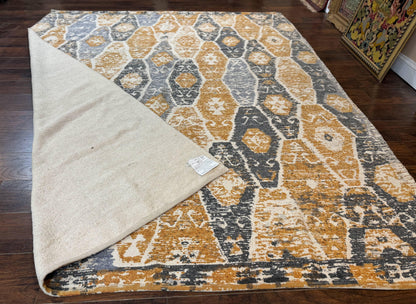 Handmade Indian Area Rug 8x10 Vintage Colorful Hemp Natural Material