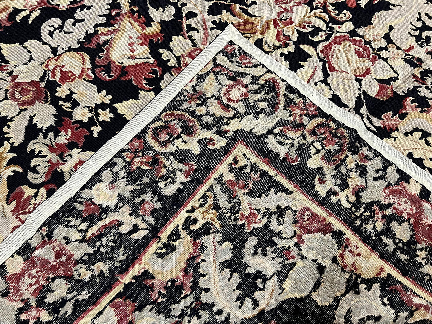 Wool Needlepoint Rug 9x12 William Morris Vintage Handwoven Floral Area Rug