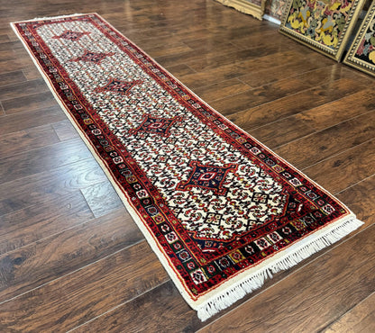 Indo Persian Bidjar Runner Rug Classic Wool Handmade Hallway Decor Ivory And Red Medallions