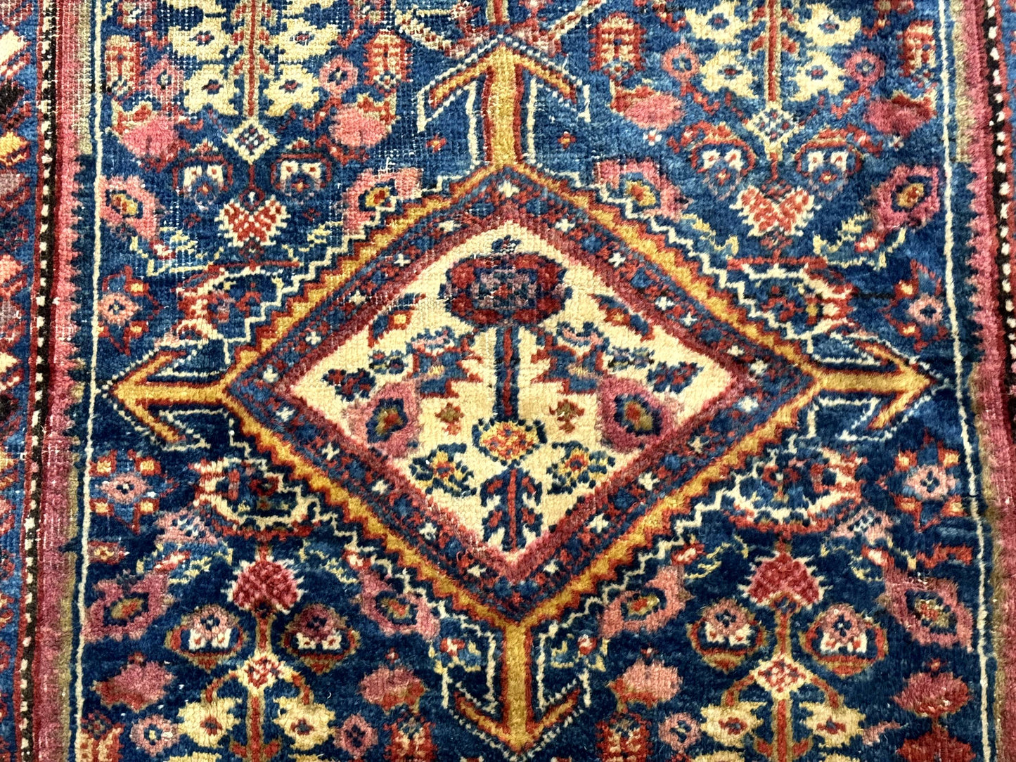 Antique Persian Rug Malayer 4x7 Blue And Red Rare Carpet Vintage Collectible