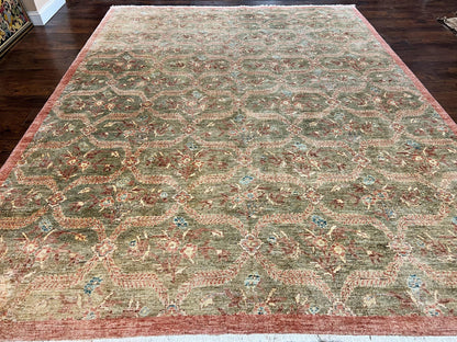 Peshawar Rug 9x12 Hand Knotted Handmade Wool Carpet Floral Light Green Modern