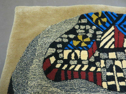 Vintage Israeli Handcrafted Wool Rug 3 By 4 Feet Wall Hanging Signed Hebrew