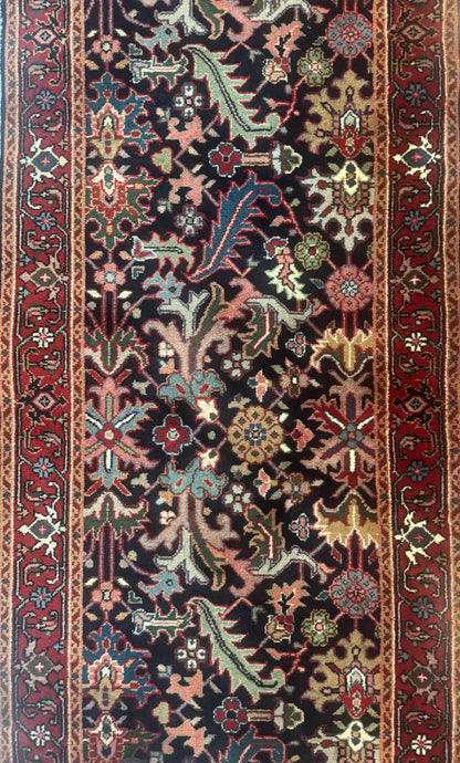 Indo Persian Runner Rug Wool 2.7 X 13 Navy Blue Red Floral Allover