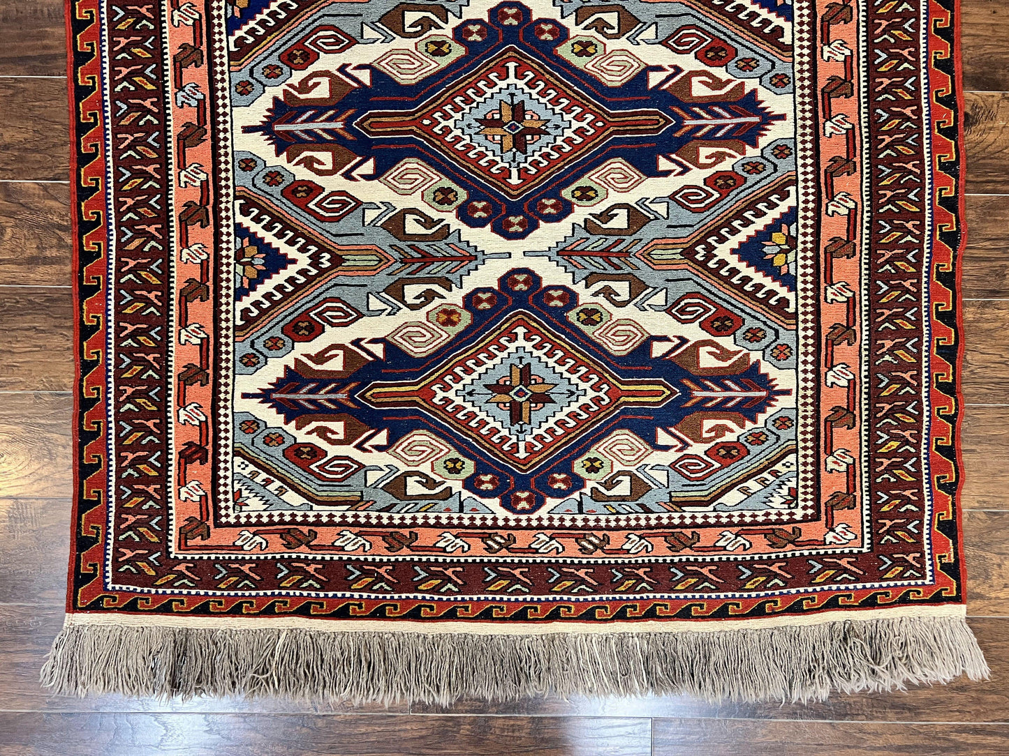 Russian Soumak Rug 6x8 Wool Handmade Antique Kilim Carpet Multicolor Geometric Medallions Caucasian Rug