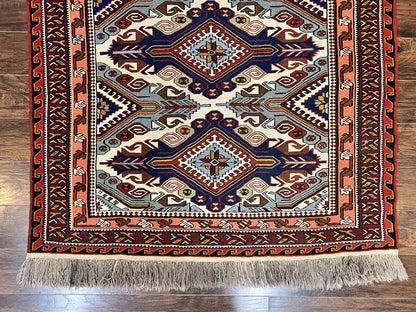 Russian Soumak Rug 6x8 Wool Handmade Antique Kilim Carpet Multicolor Geometric Medallions Caucasian Rug