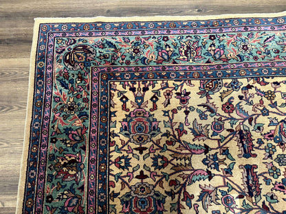Rare Antique Persian Samarkand Rug 10x15 Camel And Cyan Allover Pattern