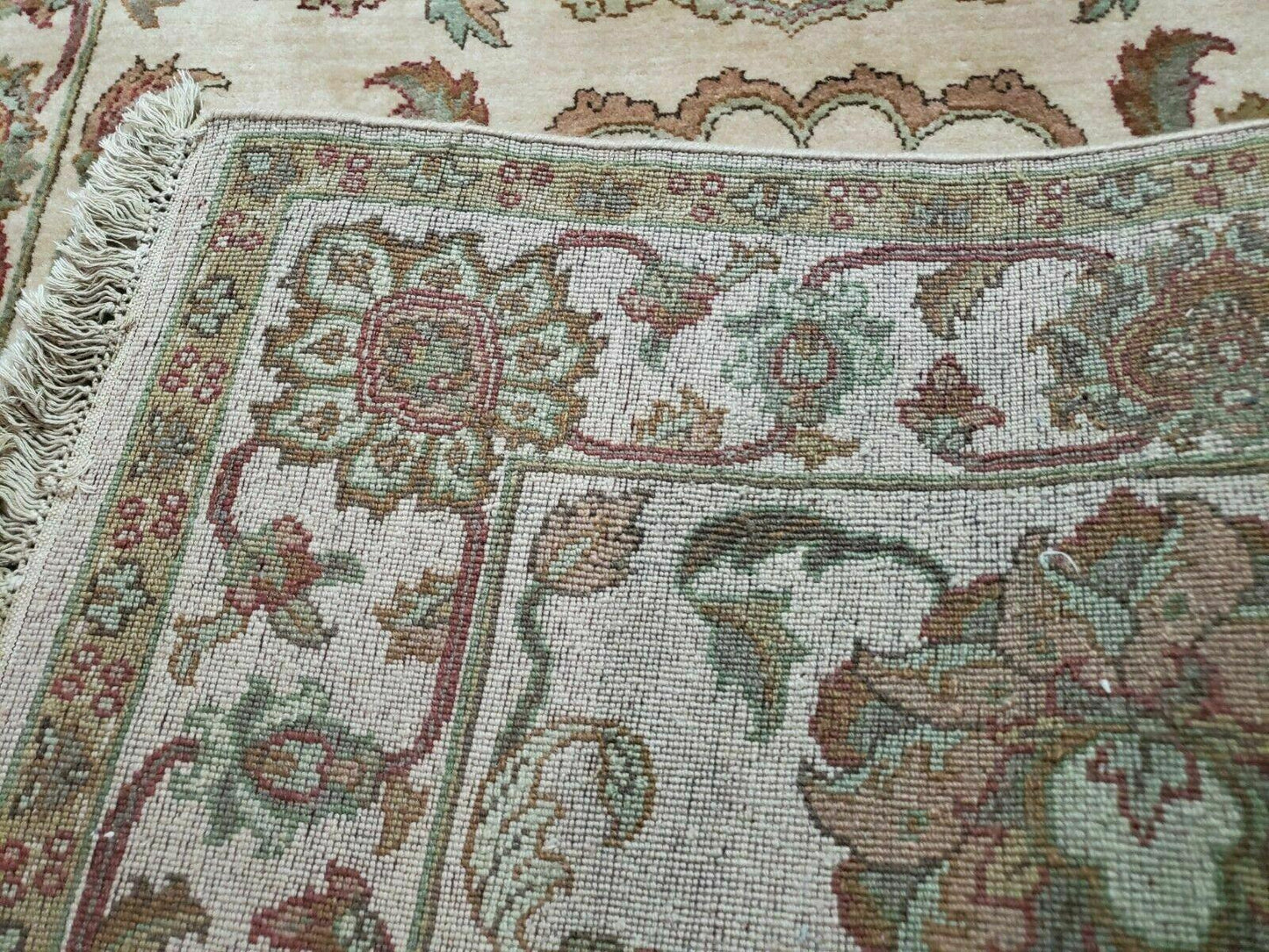 Vintage Oriental Runner Rug Hand Knotted In Agra Wool Tea Washed Beige 4x12