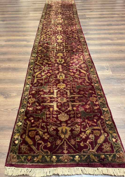 Indo Persian Runner Rug Wool Handmade Maroon 2.7 By 13.8 Hallway