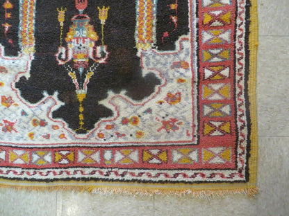 Moroccan Runner Rug 3x7 Hand Knotted Wool Double Mehrab Arches Black And Red Hallway Decor