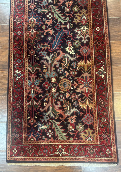 Indo Persian Runner Rug Wool 2.7 X 13 Navy Blue Red Floral Allover