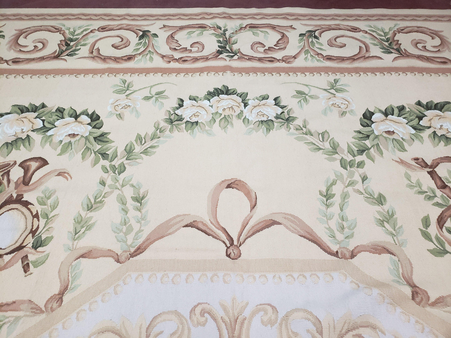 Aubusson Rug 10 X 14 Handwoven Wool Carpet Cream Ivory European Style