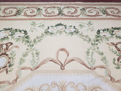 Aubusson Rug 10 X 14 Handwoven Wool Carpet Cream Ivory European Style