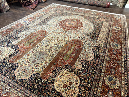 Handmade Persian Rug 9x12 Vintage Wool Floral Peacocks Very Fine 260 KPSI