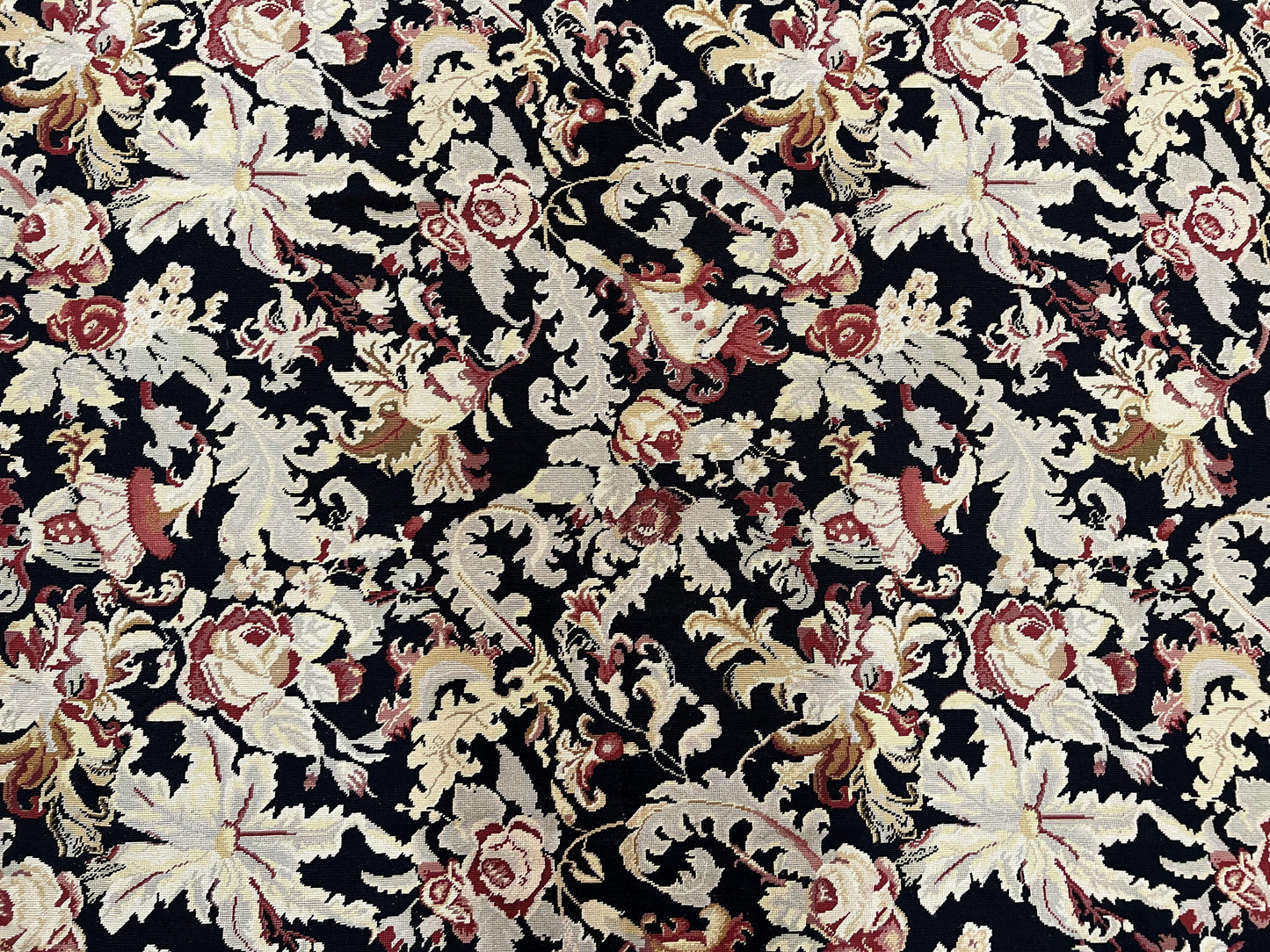 Wool Needlepoint Rug 9x12 William Morris Vintage Handwoven Floral Area Rug