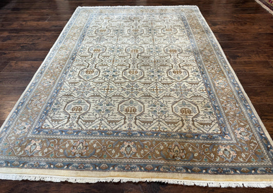Indo Persian Rug 6x9 Beige Vintage Hand Knotted Wool Oriental Carpet