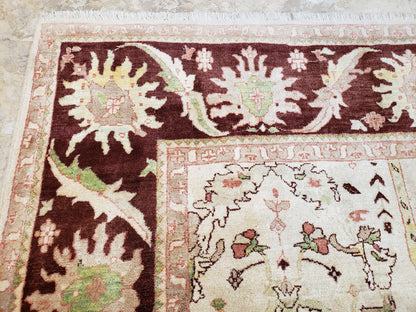 Peshawar Rug Hand Knotted Handmade Wool Oushak Style 10x15 Beige and Maroon Living Room Rug