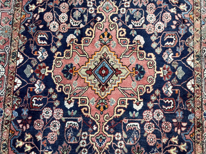 Sarouk Persian Rug Jozan 3x5 Navy Blue And Coral Medallion Handmade Wool