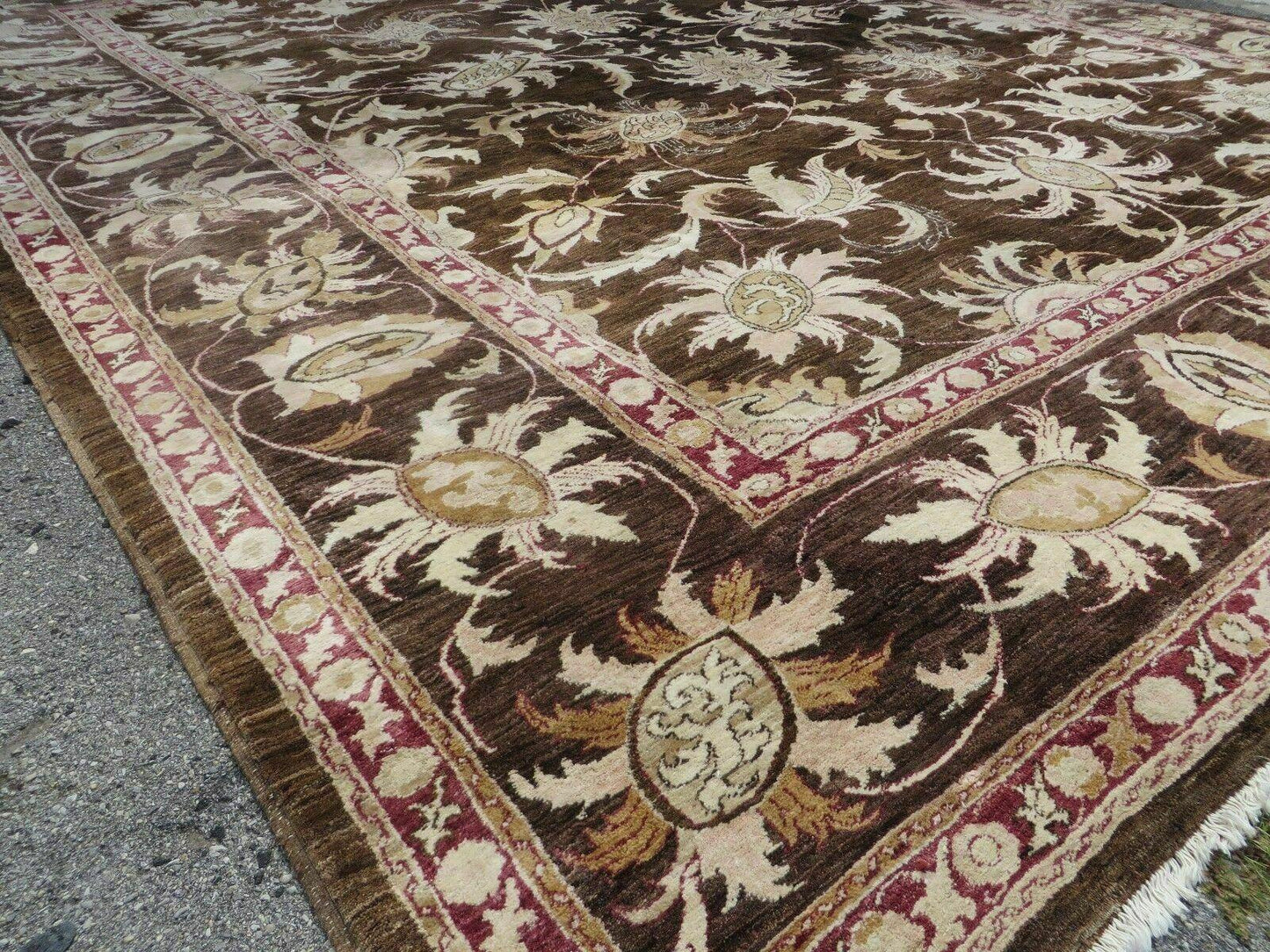Vintage Peshawar Oushak Wool Rug 13x16 Handmade Floral Pattern Antique Washed