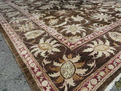 Vintage Peshawar Oushak Wool Rug 13x16 Handmade Floral Pattern Antique Washed