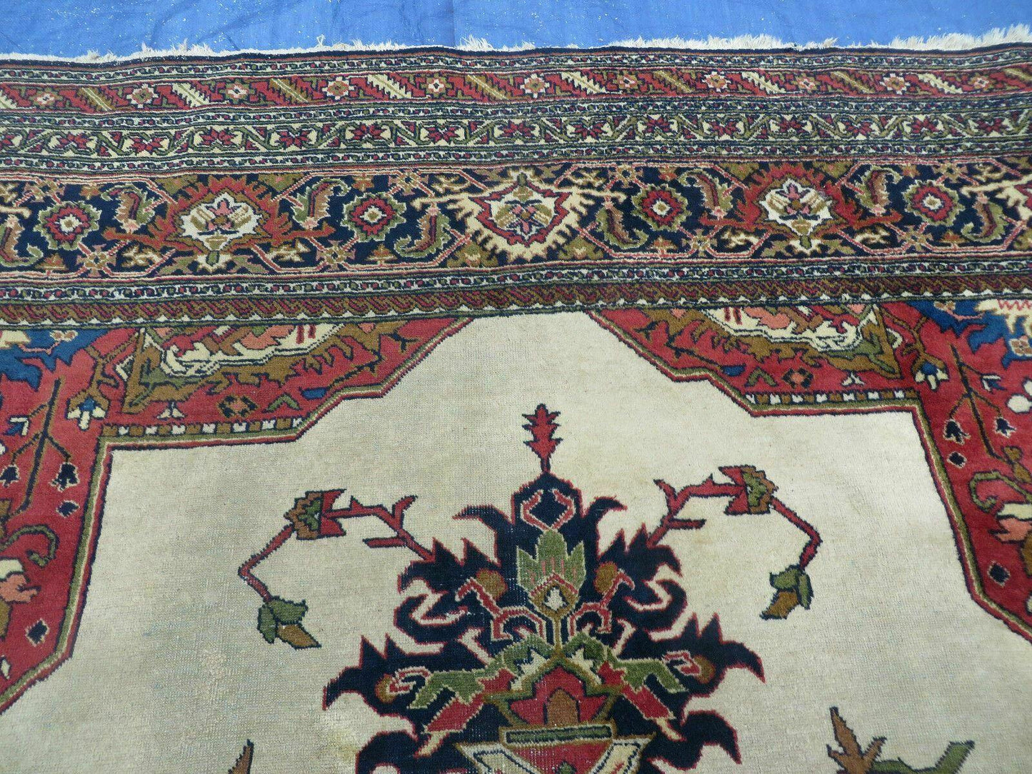 Persian Tabriz Rug Hand Knotted Wool 9 Ft 7 In By 12 Ft 8 In Vintage Geometric Medallion