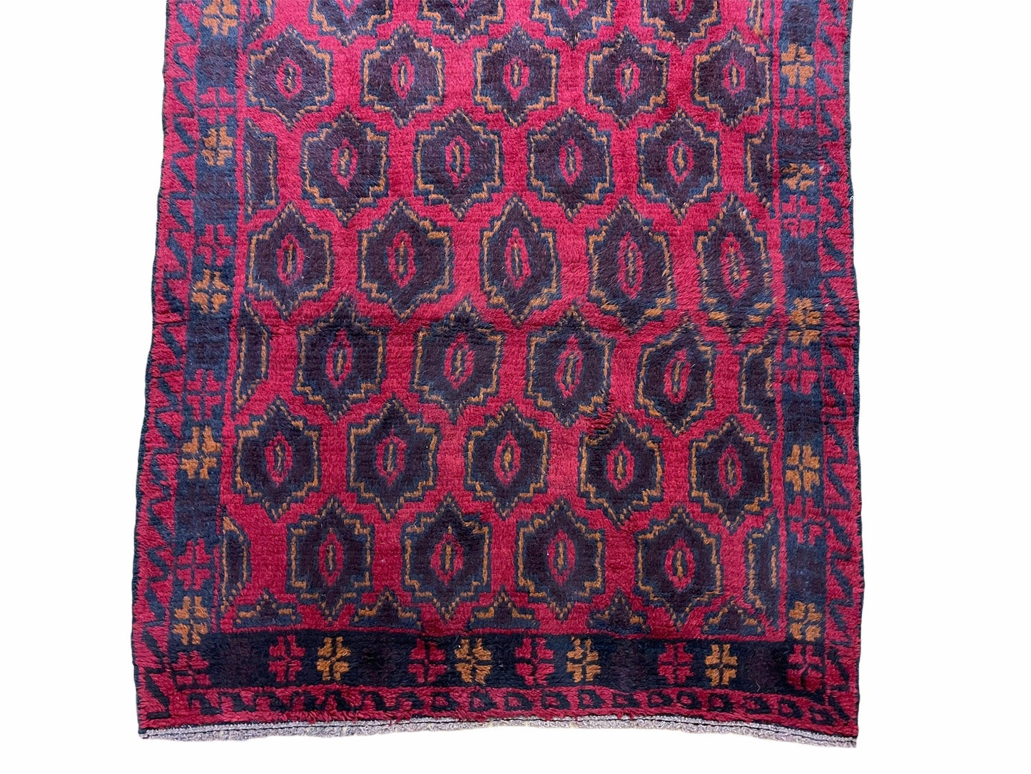 Balouchi Rug Vintage Handmade Tribal Wool Afghan 2ft 10in x 4ft 7in Red Blue