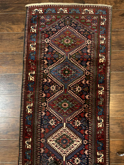 Persian Tribal Runner Rug Hand Knotted Wool Navy Blue Hallway Carpet Antique Shiraz Design